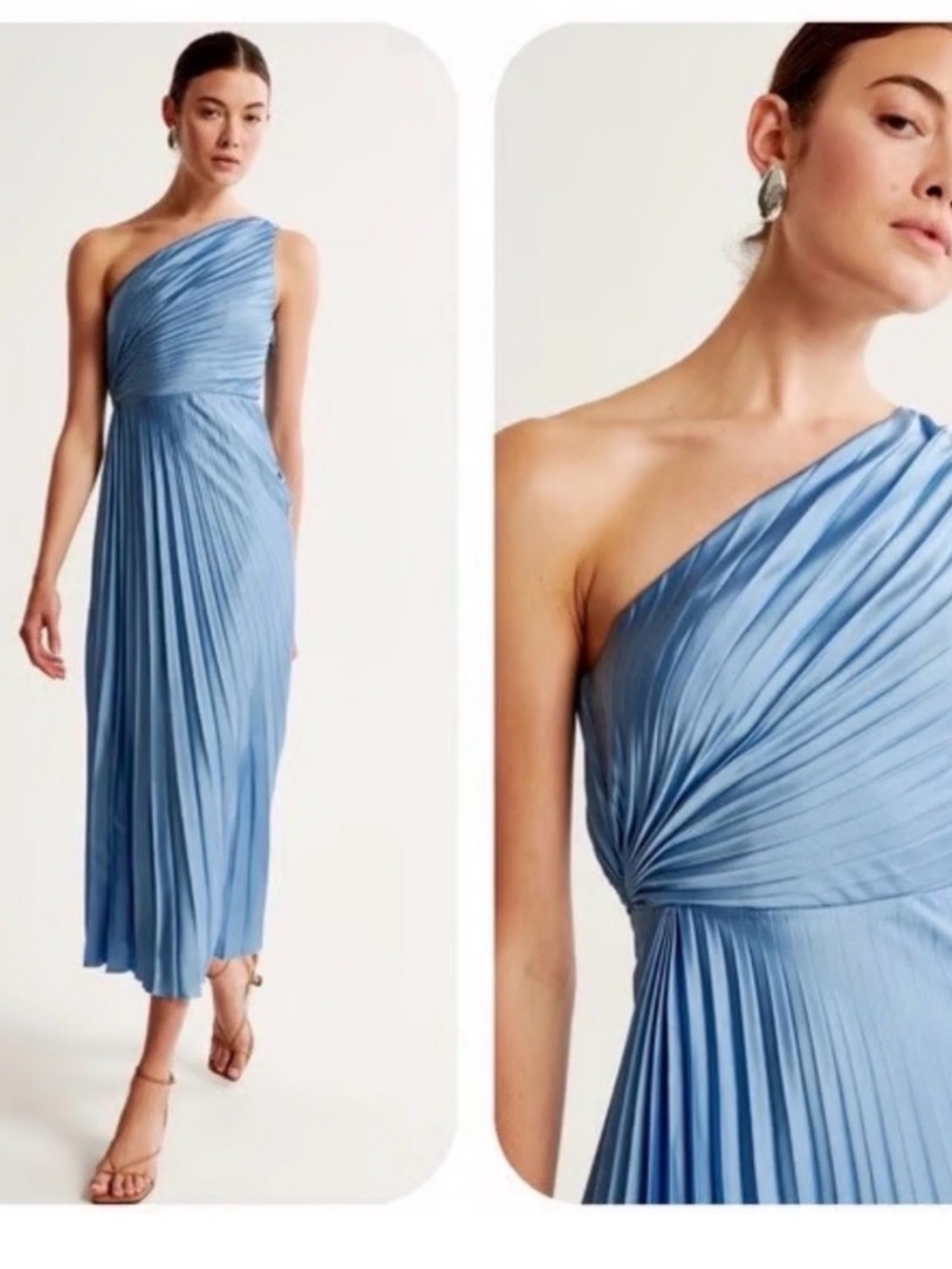 Abercrombie & Fitch One-Shoulder Pleated Midi Dress in Dusty Blue,Tall